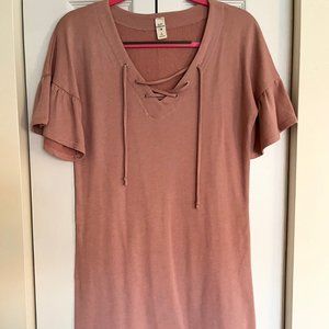 LAZY SUNDAYS Cotton Lace-Up Tunic Dress - Mauve